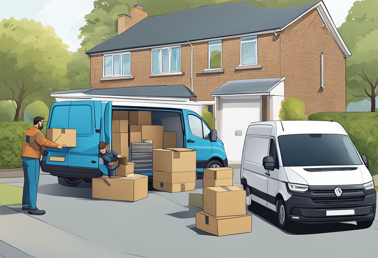 Men loading carton boxes into two vans