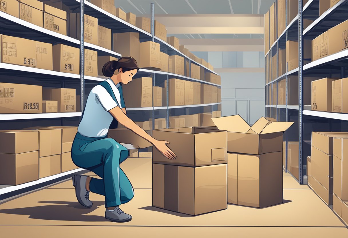 A woman handling carton boxes inside a warehouse